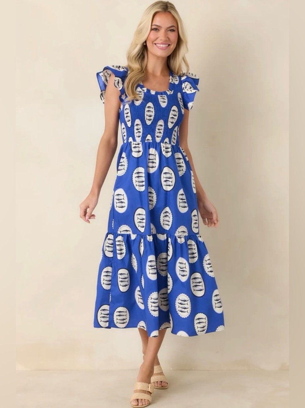 Sugarlips Sardine Sea Smocked Midi Dress